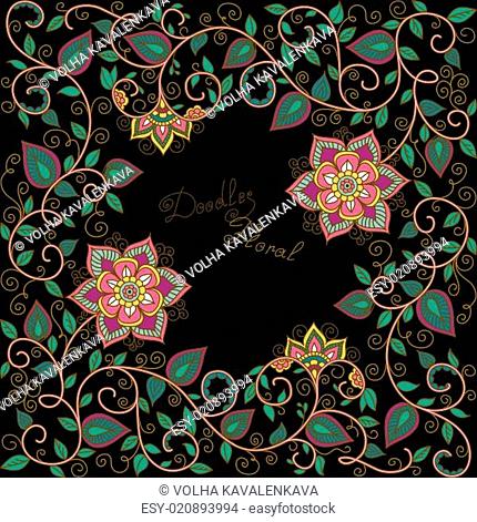 vector floral pattern on the black background
