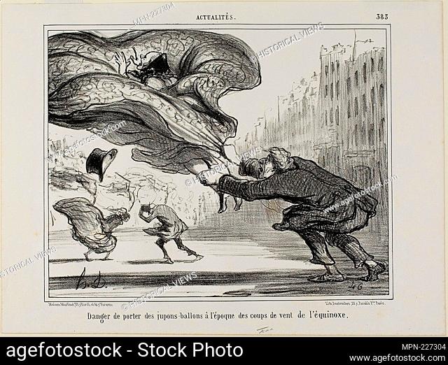 The danger of wearing hoopskirts during a sudden spring storm, plate 26 from La Crinolomanie - 1857 - Honoré Victorin Daumier French