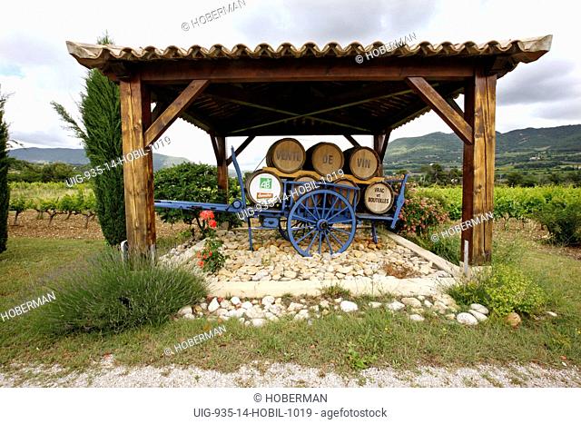 Blue Wagon with Wine Barrels, Vinsobres, France