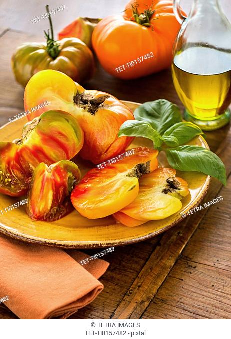 Heirloom tomatoes on plate