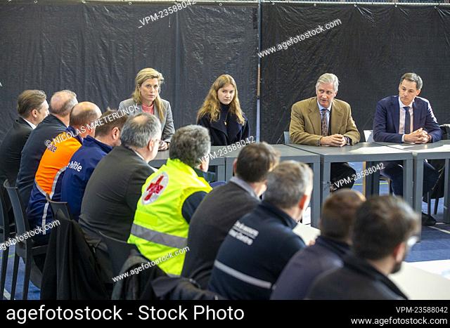 Interior Minister Annelies Verlinden, Crown Princess Elisabeth, King Philippe - Filip of Belgium, Prime Minister Alexander De Croo and pictured during a visit...