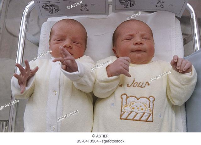 TWINS<BR>Photo essay from hospital.<BR>Maternity ward at the Arras Hospital in the Nord-Pas-de-Calais region of France. Twins born via cesarean section