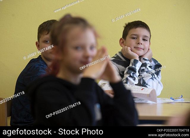 The room for after-school activities at the First Lieutenant Elias Elementary School in Pardubice, Czech Republic, became a classroom, pictured on March 17