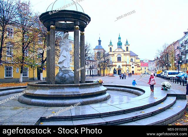 Ivano-Frankivsk city views: walking area with a view of the Church of Virgin Mary