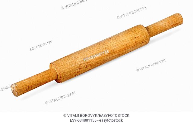 Small wooden rolling pin isolated on white background