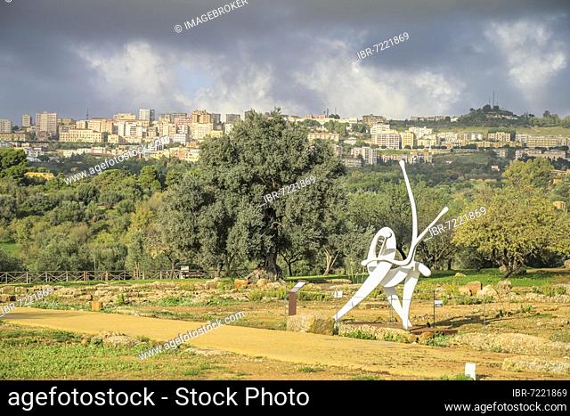 Artwork by Gianfranco Meggiato, Valle dei Templi (Valley of the Temples) Archaeological Park, Agrigento, Sicily, Italy, Europe