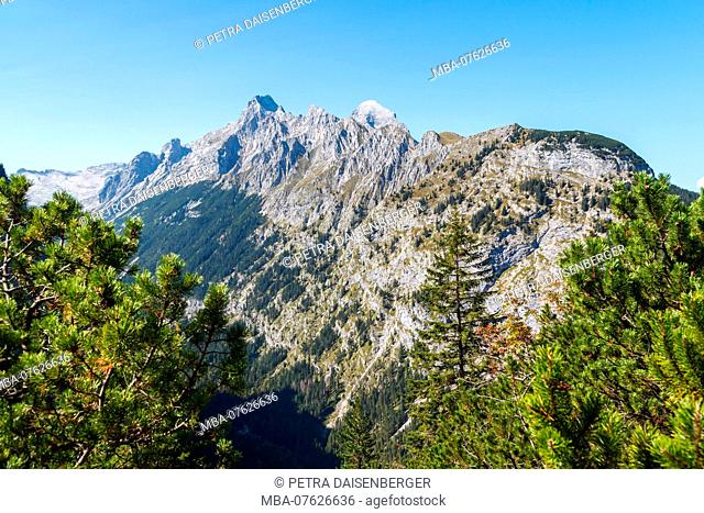 View on the Hochblassen and the Alpspitze, two summits in Wetterstein Range near Garmisch-Partenkirchen, Bavaria, Germany