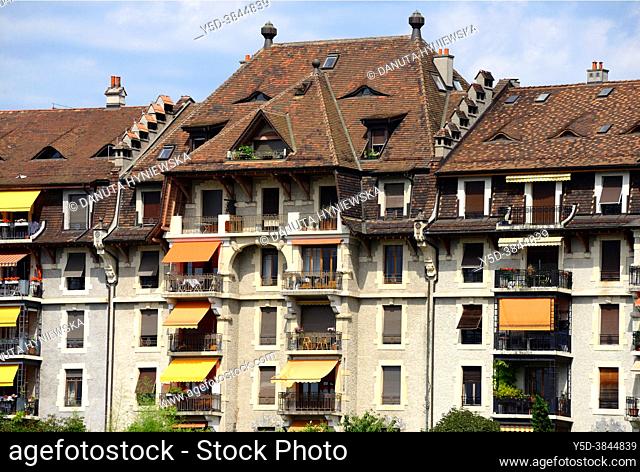 Traditional Swiss tenement house, Suisse Romandie, Swiss Romandy, Geneva, Switzerland, Europe