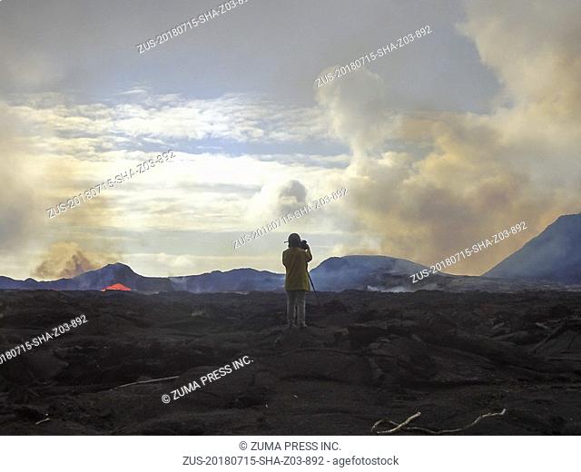 July 15, 2018 - Hawaii, U.S. - USGS field crews monitor Kilauea Volcano's lower East Rift Zone eruption around the clock