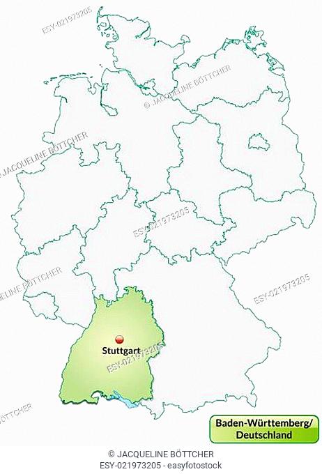Karte von Baden-Wuerttemberg mit Hauptstädten in Pastellgrün