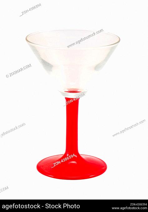 retro elegant empty martini glass tumbler water-glass with red handle isolated on white background