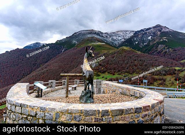 view of the chamois monument on the top of the Passo San Glorio in the Picos de Europa