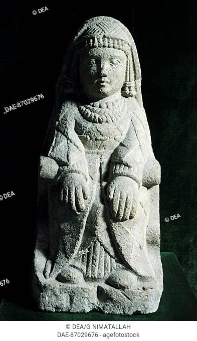 Seated lady, sculpture from Cerro de Los Santos, Albacete, Spain. Iberian Civilization, 5th Century BC.  Madrid, Museo Arqueológico Nacional