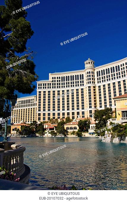 The Bellagio Hotel Casino across the fountain lake