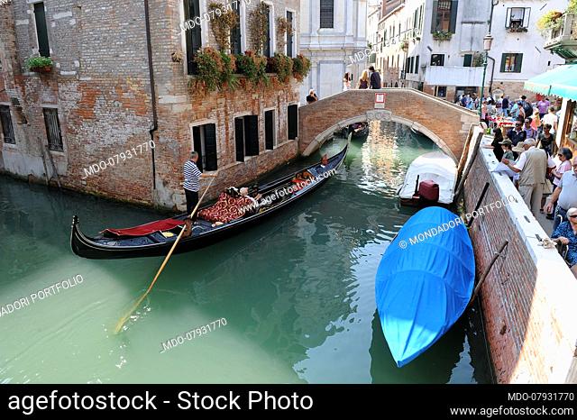 The typical boats of Venice, the gondolas. Venice (italy), September 11th, 2016