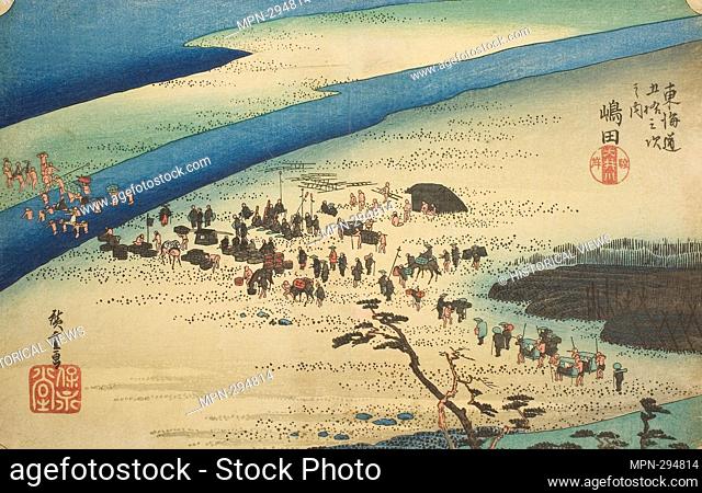 Author: Utagawa Hiroshige. Shimada: The Suruga Bank of the Oi River (Shimada, Oigawa Sungan), from the series 'Fifty-three Stations of the Tokaido Road (Tokaido...