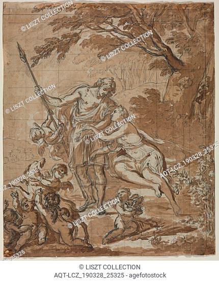 Venus and Adonis, 1713. France, 18th century. Black chalk, pen and gray ink with brown wash; matted: 29.8 x 24.9 cm (11 3/4 x 9 13/16 in.)