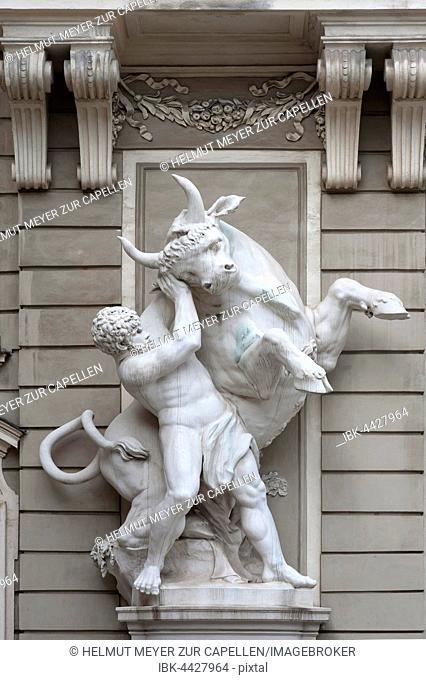 Sculptural group, Hercules and Cretan Bull, Imperial Chancellery Wing, Hofburg Imperial Palace, Innerer Burghof, Vienna, Austria