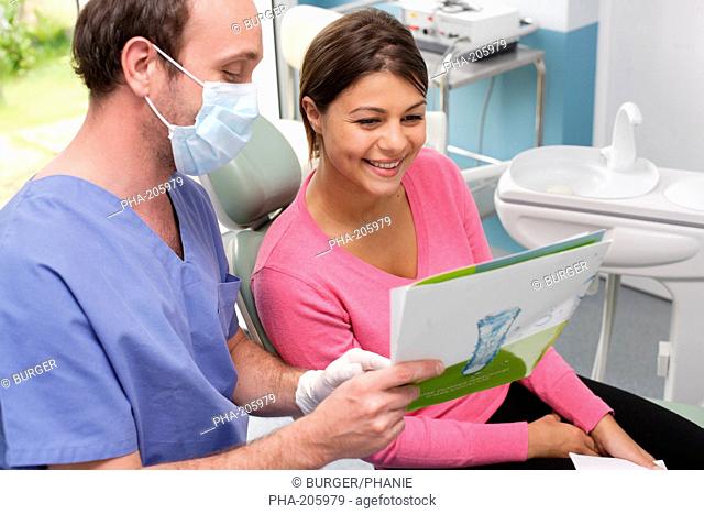 Dentist informing patient on dental implants