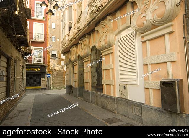 Street of Cartagena with modernist building, Murcia Region, Spain