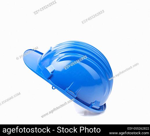 Blue hard hat. Isolated on a white background
