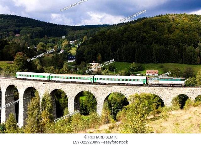 passenger train on viaduct Novina, Krystofovo Valley, Czech Republic