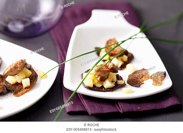 purple potato crisps with foie gras
