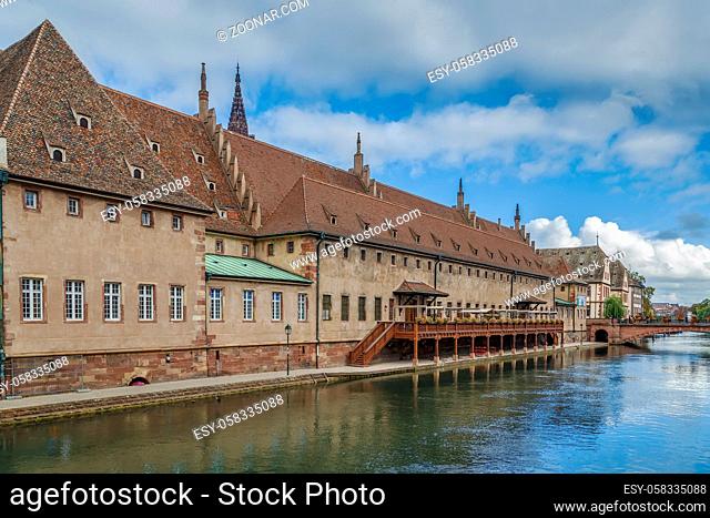 Old Customs House on Ill river bank in Strasbourg city center, France