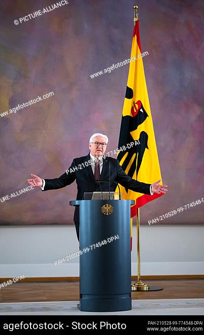 28 May 2021, Berlin: Federal President Frank-Walter Steinmeier declares at Bellevue Palace that he is ready for a second term in office