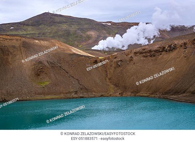 Steam above Viti - Hell crater of Krafla caldera in Iceland