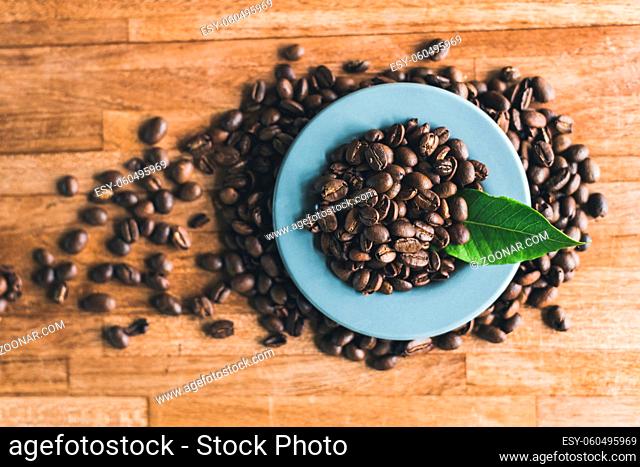 coffee beans on the wooden table with nobody