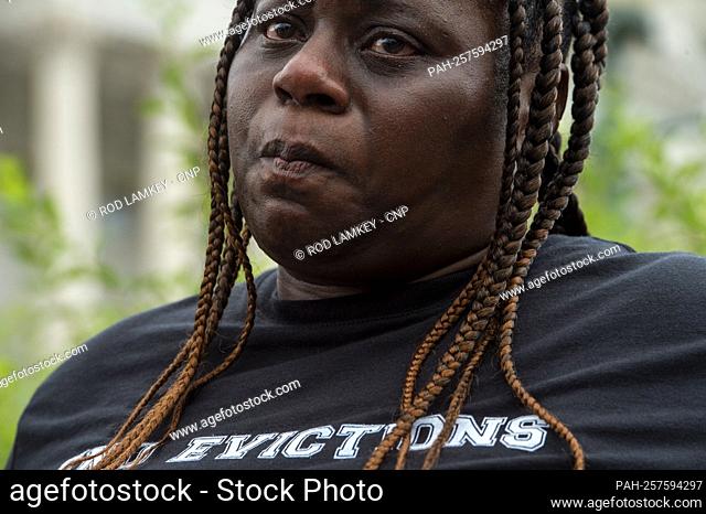 Vivian Smith, of Miami, Florida, waits to speak at a press conference about the Keeping Renters Safe Act of 2021, at the US Capitol in Washington, DC, Tuesday
