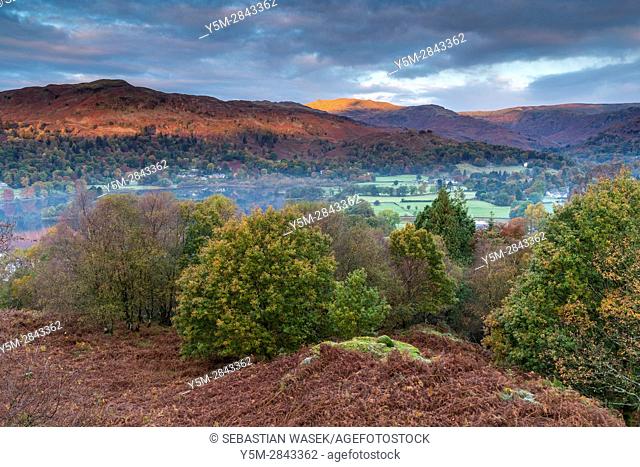 A view over Grasmere from White Moss Common, Lake District National Park, Cumbria, England, United Kingdom, Europe