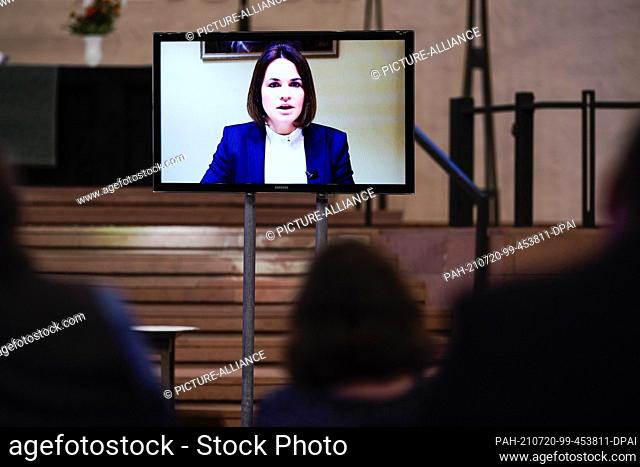 20 July 2021, Rhineland-Palatinate, Worms: The Belarusian civil rights activist Svetlana Tikhanovskaya speaks in a video message at the Luther Award ceremony in...