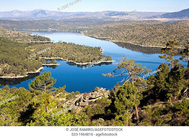Burguillo reservoir from the Isiruela Port in the Sierra de Gredos. Avila. Castilla Leon. Spain
