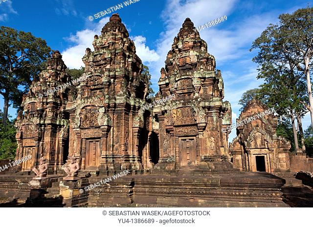 Banteay Srei or Banteay Srey is a 10th century Cambodian temple dedicated to the Hindu god Shiva, Located in the area of Angkor in Cambodia