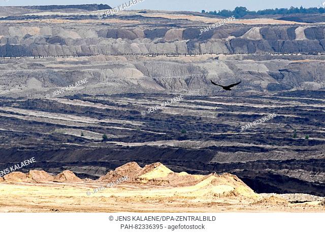 View of the brown coal mine Welzow Sued of Vattenfall AG in Welzow, Germany, 27 July 2016. Iron hydroxide in the water from the mine is currently causing...