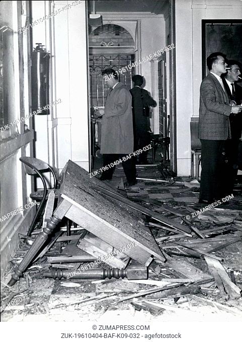 Apr. 04, 1961 - Plastic bomb Blast Wrecks Entrance Hall Of Suburban Town Hall: A plastic bomb exploded in the entrance hall of the neuilly Marie (a western...
