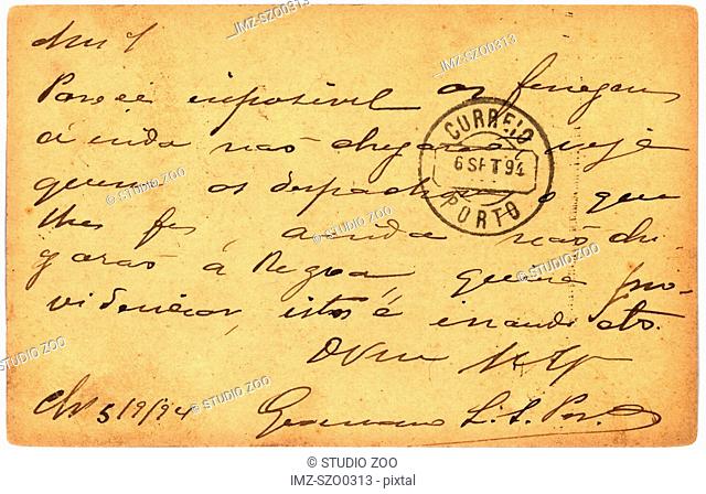 Vintage postcard with script writing, marked Porto