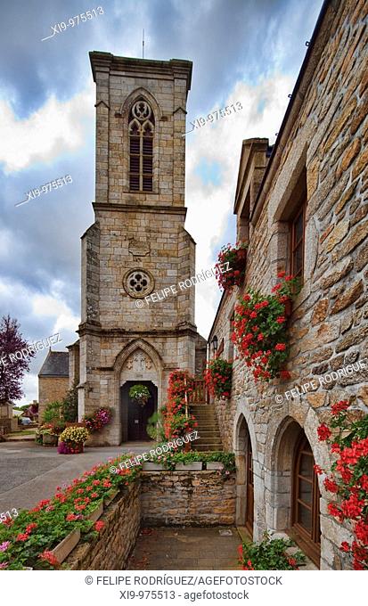 Bell Tower of the Parish Church, town of La Vraie Croix, departament of Morbihan, region of Brittany, France