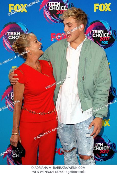 Teen Choice Awards Arrivals 2017 held at The Galen Center. Featuring: Jake Paul, mother Pam Stepnick Where: Los Angeles, California