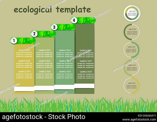 Ecological infographics vector showing graph of four vertical rectangles and circles in graduated green color ready for your use