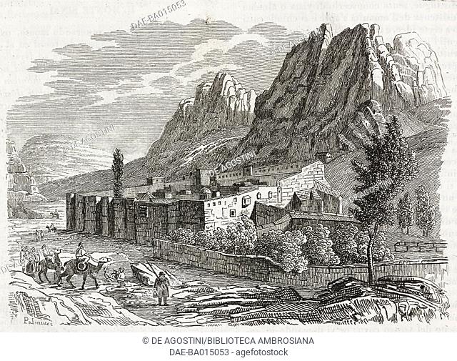 View of St Catherine's monastery, on Mount Sinai, Egypt, engraving from L'album, giornale letterario e di belle arti, December 28, 1839, Year 6
