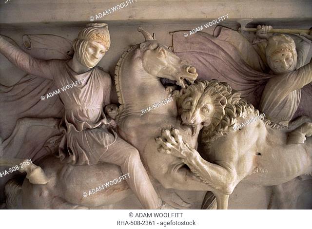 Detail of the marble sarcophagus of Alexander the Great, Topkapi, Istanbul, Turkey, Europe