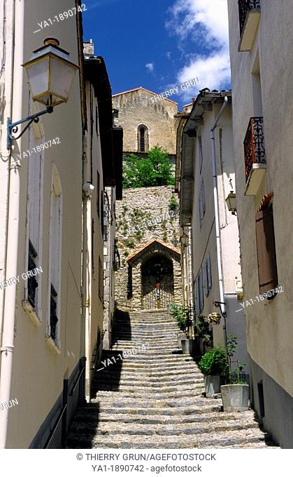 Old street, Eus, Eastern Pyrenees, Languedoc-Roussillon, France