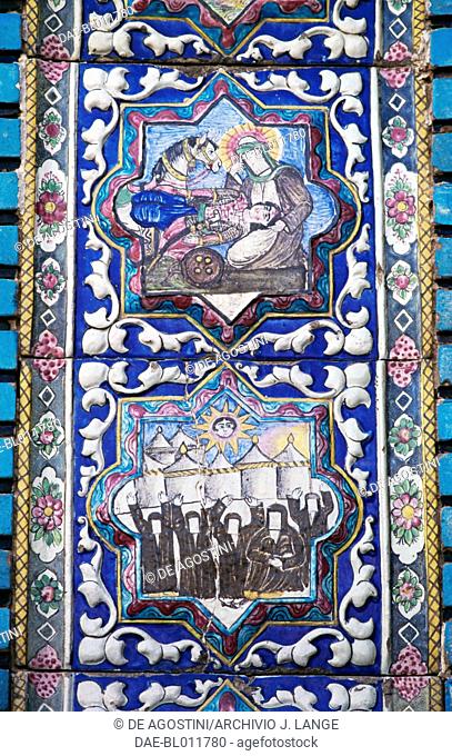 Polychrome tile decorations in Tekyeh Mo'aven ol-Molk, Kermanshah, Iran