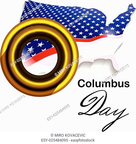 Vector Stylized USA Map and Telescope as a Columbus Day Concept Illustration, Eps10 Vector, Transparency Used