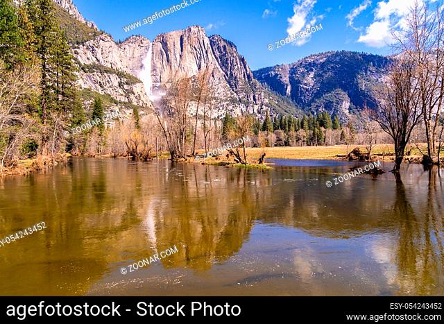 Yosemite Valley national Park from swinging bridge yosemite in California San Francisco USA