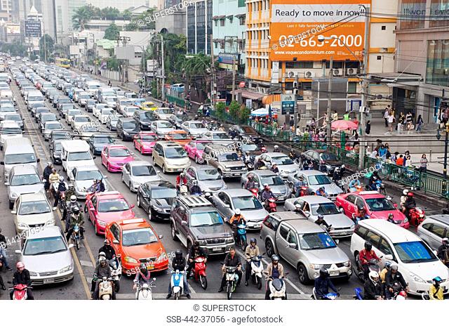 Traffic jam on a street, Bangkok, Thailand