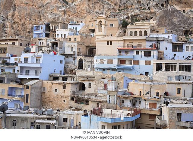 Maloula Maalula village with the monastery of Mar Sarkis St. Sergius on top of hill. Syria